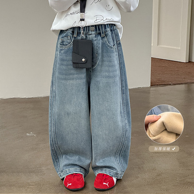 Yumi妈儿童冬季女童加绒款牛仔裤