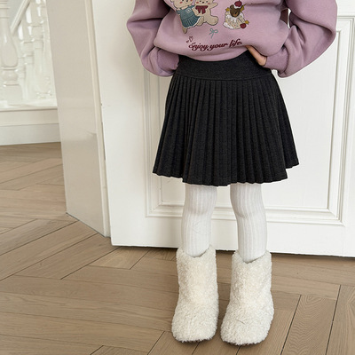 女童冬季保暖加厚星空呢百褶裙