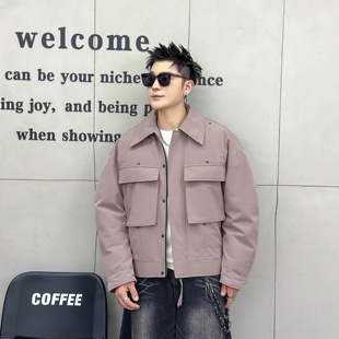 男款翻领羽绒服夹克2025秋冬新款潮牌简约中式宽松工装外套8815