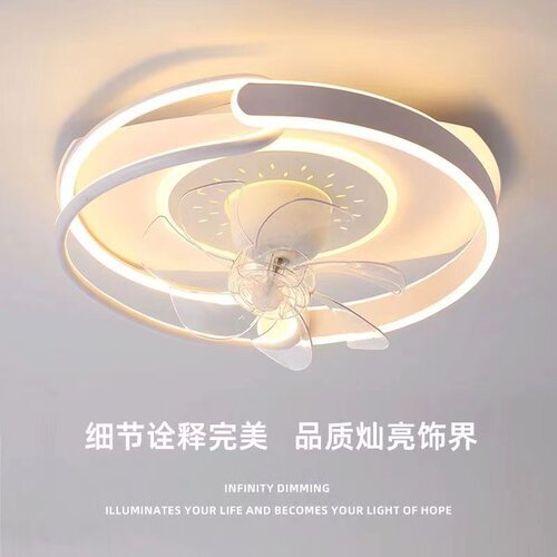 卧室风扇灯led吸顶卧室灯带风扇一体360度摇头房间餐厅灯现代简约