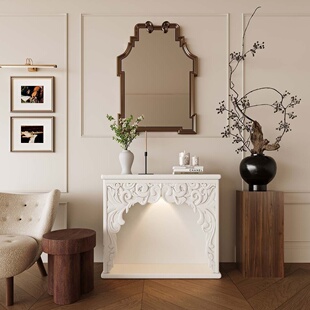 法式 饰柜复古装 饰欧式 玄关壁炉架民宿氛围灯 奶油壁炉客厅雕花装