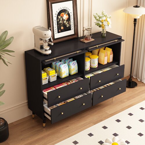 my法式奶油风藤编斗柜餐边一体靠墙卧室收纳柜四斗柜客厅储物抽屉