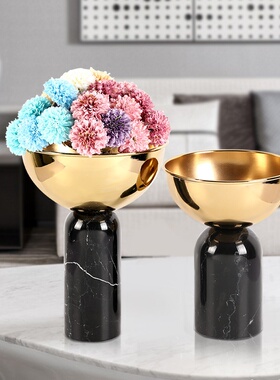 家居饰品创意北欧样板房客厅大理石插花器轻奢个性果盘电视柜摆件
