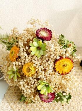 满天星玫瑰干花花束ins风家居摆件 房间客厅卧室真花装饰摆设包邮