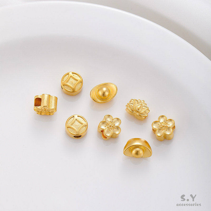 越南强保色沙金桃花莲花隔珠吊坠手工diy珍珠饰品发饰扣挂件配饰