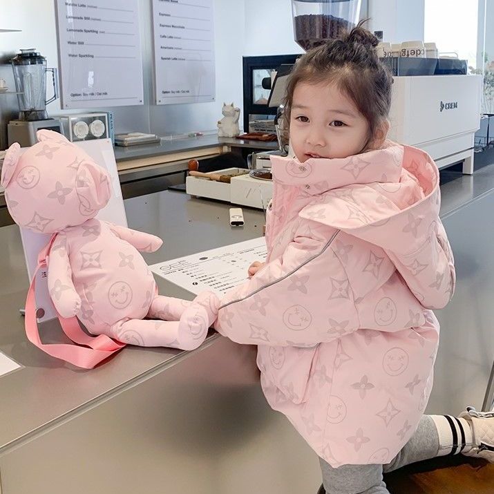 女童棉衣冬季2025新款韩版女宝宝连帽外套儿童满印反光羽绒棉加厚