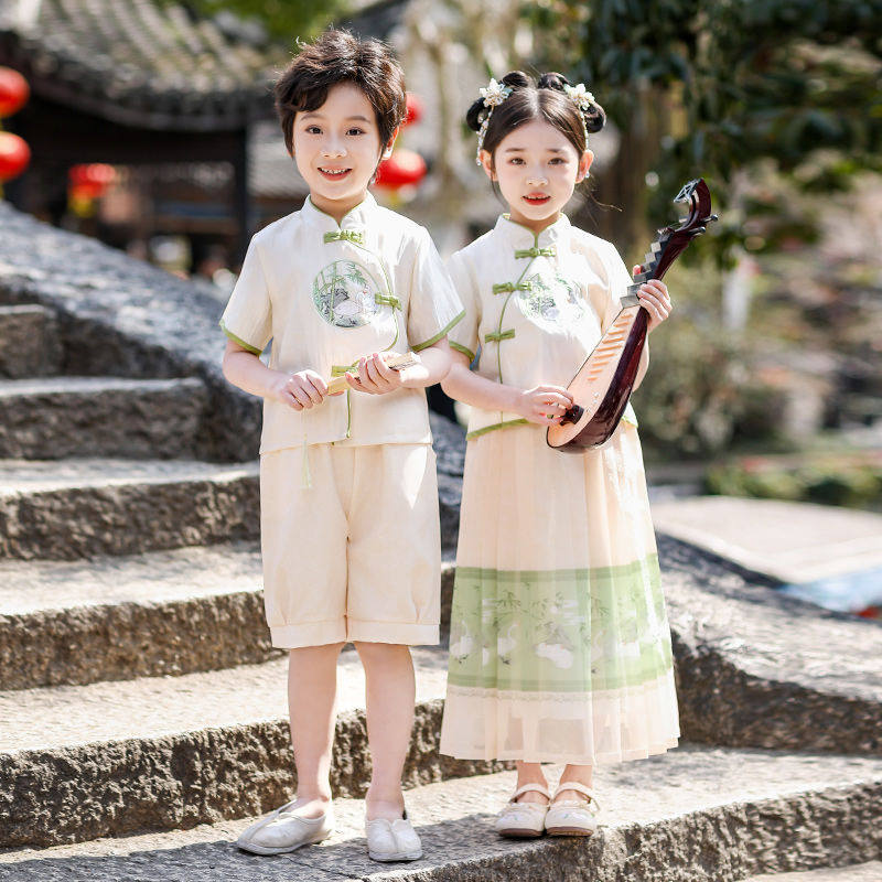 儿童汉服演出服中国风改良古筝二胡合唱女童男童古风六一表演服装