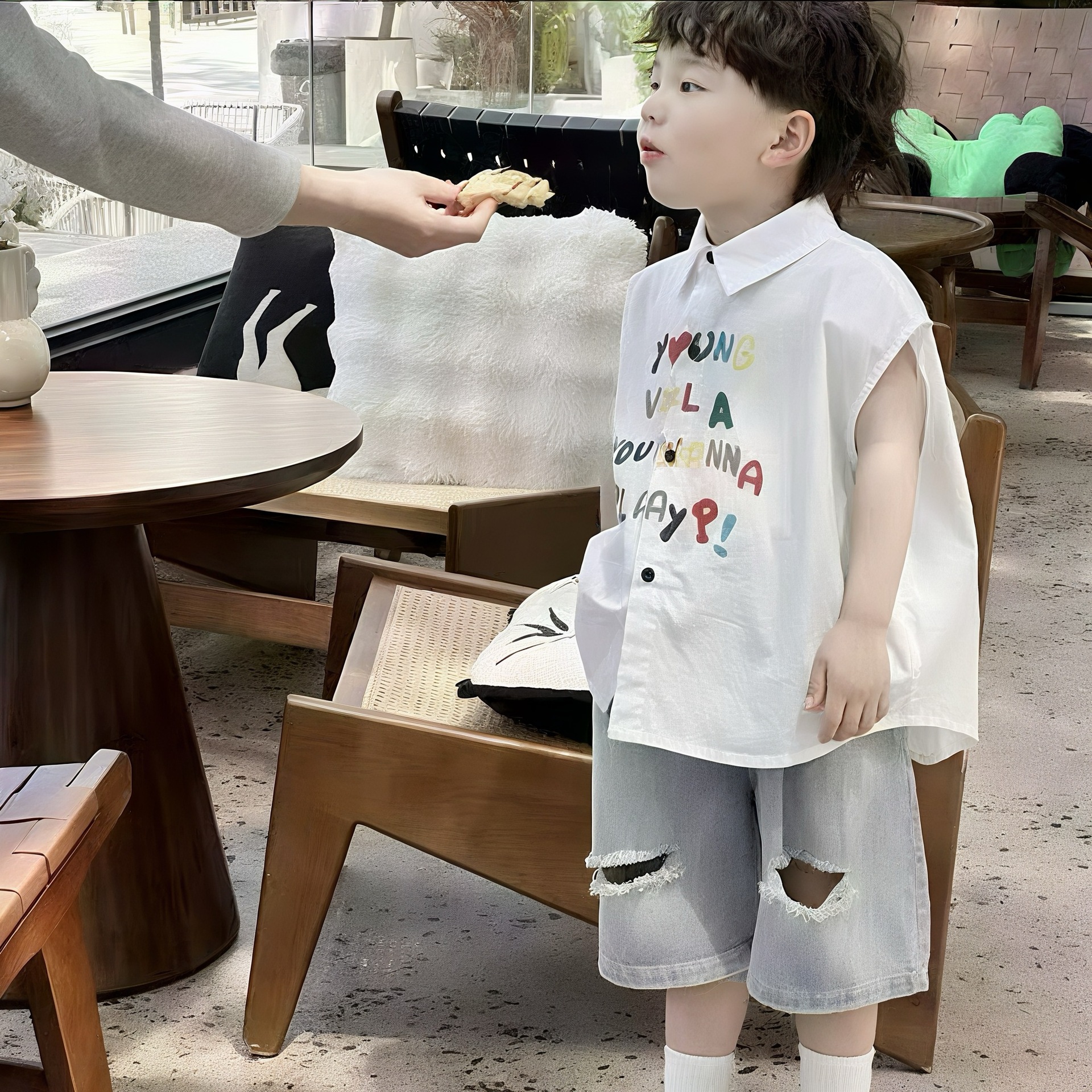 男童夏季新款衬衫短袖牛仔短裤套装2025时尚韩版洋气时髦两件套