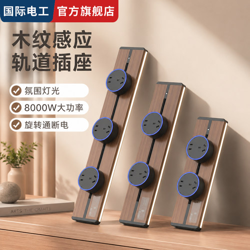 国际电工胡桃木纹可移动轨道插