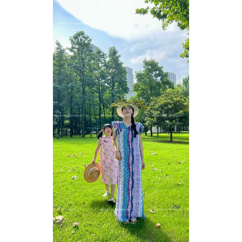 【东方浪漫】HL棉绸夏季新中式国风气质休闲显瘦小飞袖长款连衣裙图片