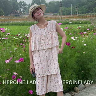 糖纸片 薄款 HL棉绸夏季 家居服睡衣套装 女碎花背心短裤 套装