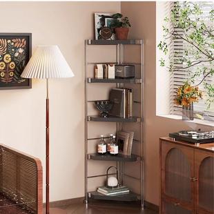 转角三角置物架客厅拐角收纳架多层书架钢木展示架卧室厨房墙角柜