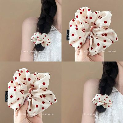 红色波点格纹大肠发圈女复古洋气安可拉红肥肠发绳扎丸子头花头绳