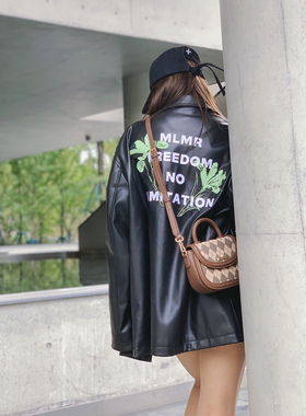 MLMR新款秋冬外套情侣男女款软衬衫领皮夹克黑色机车皮衣pu上衣