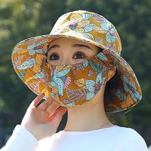 夏季采茶防晒遮阳帽口罩一体