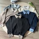 TUM秋季假两件miu系polo领羊毛混纺半拉链长袖卫衣cleanfit老钱风