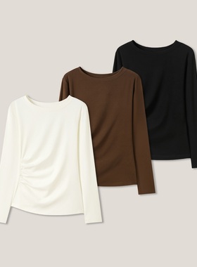 【爆米花】微加绒圆领捏褶修身长袖打底衫SS26425