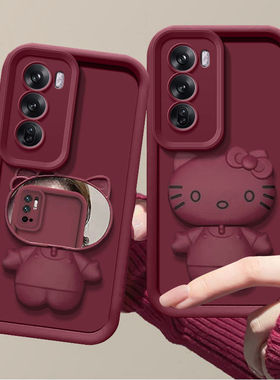 适用opporeno12手机壳带镜子PJV110支架opreno12pro保护套PJW110新款防摔ren0十二外套女ren012pr0镜头全包5g