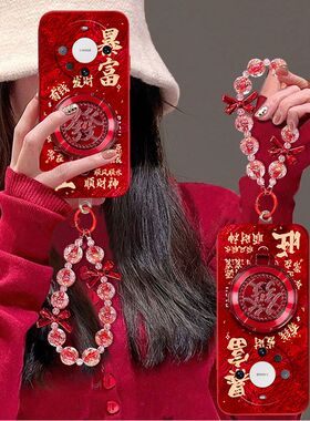 适用华为Mate60手机壳红色BRA-AL00软硅胶60pro+保护套aln-al10新年女款meta60pro全包防摔aln-aloo支架手链