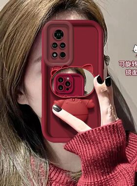 适用华为荣耀v40手机壳带镜子yok-an10硅胶honorv40轻奢版保护套ala-an70全包5g防摔h0n0rv40卡通新款高级女