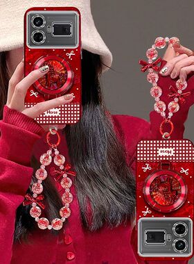 适用realmeGT5手机壳女RMX3820镜头全包防摔oppo真我gt5保护套5G本命年马五新年款支架手链喜庆高级卡通网红
