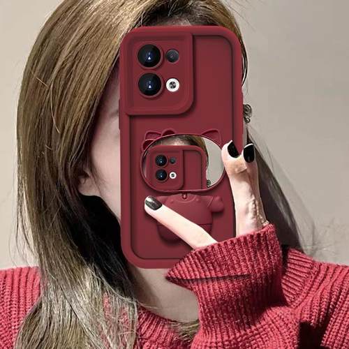 opporeno8pro手机壳带镜子PGAM10软硅胶opreno8保护套PGBM10新款0pp0ren08pr0+全包PFZM10防摔5g卡通支架高级