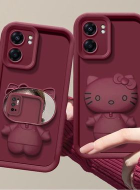 oppoa57手机壳带镜子PFTM20软硅胶realmev23保护套RMX3571新款opopa56s全包opa575g防摔0pp0真我v23卡通支架