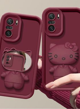 小米红米k40手机壳带镜子M2012K11AC硅胶软redmik40pro保护套hongmik40s全包22021211rc防摔5g新款hmk4o潮女