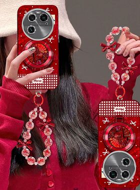 适用oppofindx6手机壳女PGFM10镜头全包防摔Findx6pro保护套PGEM10本命年马pr0新年款flndx支架手链opop红5G