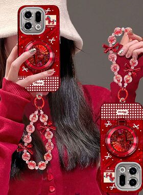 适用oppoFindx9手机壳女PLJ110镜头全包防摔opopfindx9pro保护套PLG110本命年马0pp0新年款pr0支架手链5G喜庆