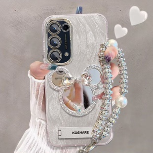 适用opporeno5k手机壳化妆镜子pegm10带镜头膜opreno5pro保护套pdsm00新款女0pp0ren05全包防摔pegm00高级5g