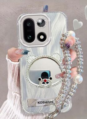 适用一加15手机壳带镜头膜PLK110小熊化妆镜oneplus15保护套1+15防摔1加十五全包边oppo手链支架5G新款高级女