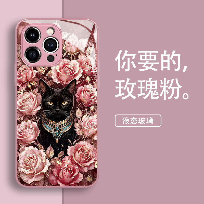 The Rose Black Cat phone case is suitable for the Apple 17promax with a niche ins style, 16e high-end feel, iphone15 dark style, 14 sets, 13pro/12/11 new x/8plus/xr/xs/7 thumbnail 4