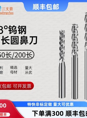 钨钢加长铝用圆鼻刀3刃高光铝用R角铣刀牛鼻刀150长200长r0.2r0.3
