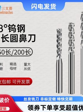 钨钢加长铝用圆鼻刀3刃高光铝用R角铣刀牛鼻刀150长200长r0.2r0.3