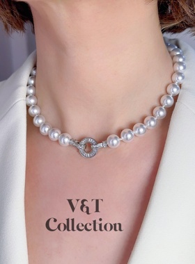 VT 原创设计极简轻奢风锁骨链 巴黎旧梦锆石珍珠项链