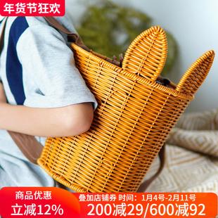 博佰澜儿童双肩背篓小兔子郊游背篼户外采摘收纳篮舞蹈演出道具篮