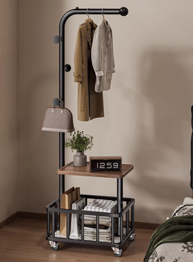 德国挂衣架落地卧室床头放衣服置物神器移动中古实木高级感衣帽架