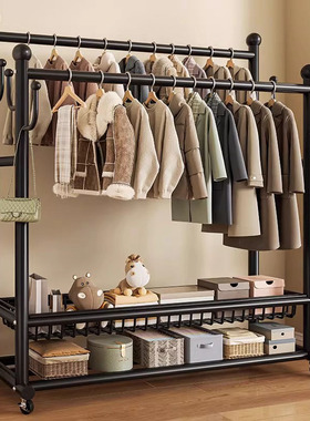 德国挂衣架落地卧室家用可移动房间室内双杆晒衣服架多功能衣帽架