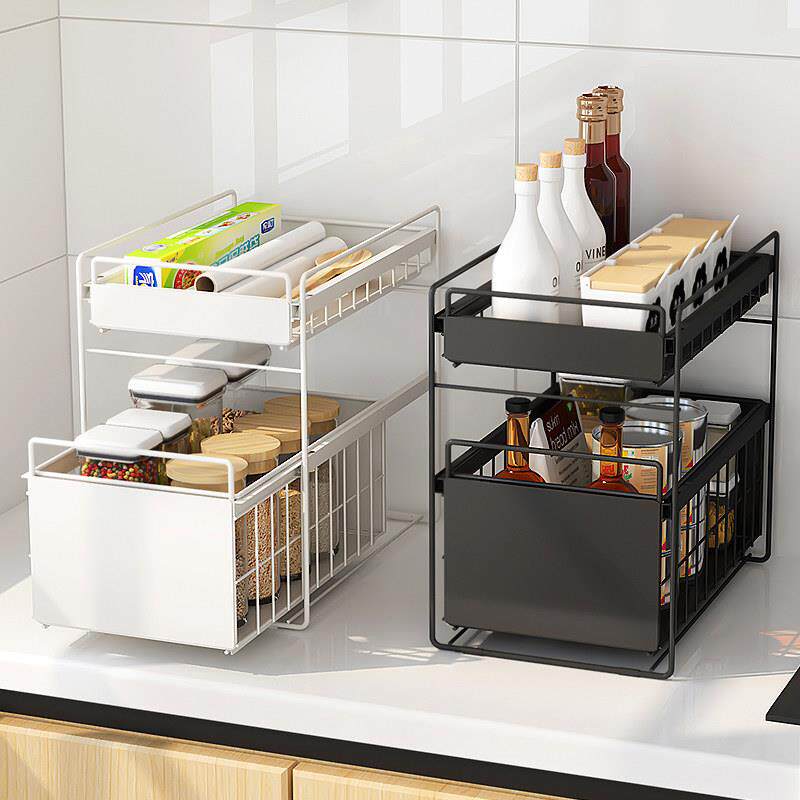 厨房下水槽置物架台面多功能抽拉式多层架子家用储物柜浴室收纳架