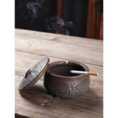 瓷信烟灰缸创意覆古个性 客厅大办公室潮流陶瓷多功能防风带盖家用