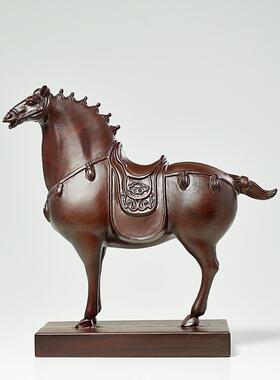 黑檀木雕唐马摆件实木工艺品马到成功客厅酒柜玄关办公室开业礼品