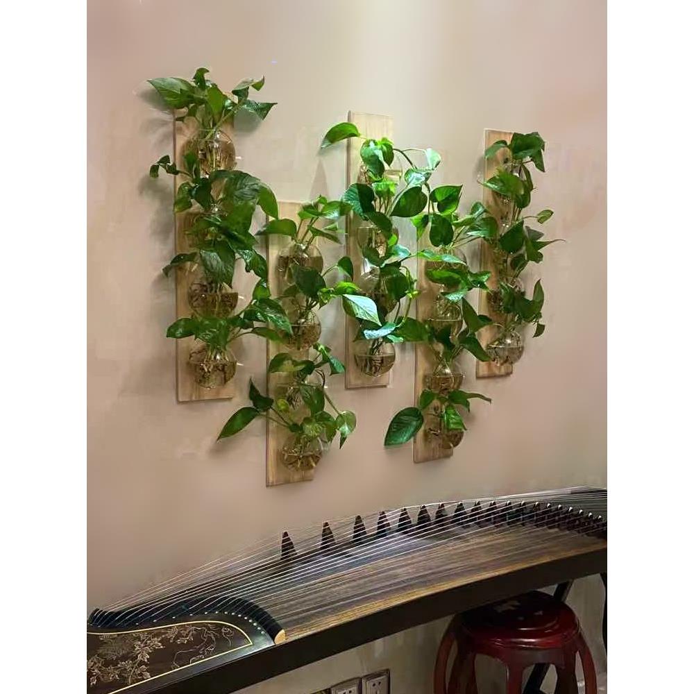 创意壁挂墙上木板水培植物玻璃花器工艺画家居背景墙装饰挂件田园图片