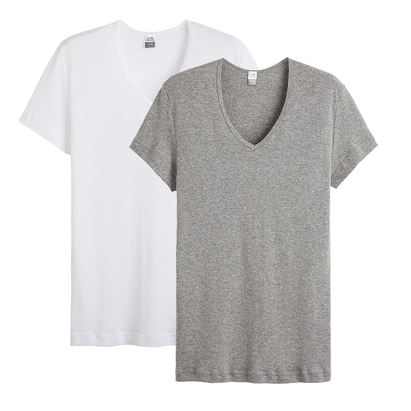 三枪弹力棉短袖v领全棉T恤