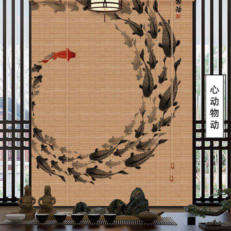 中式竹帘a卷帘窗帘茶ZNsEsVJi室印花挂帘房书背画景装饰帘台遮光