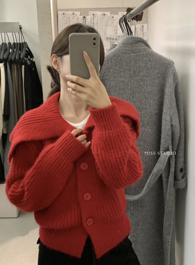 MISS密思家-大翻领排扣羊毛暖和开衫保暖毛衣83302