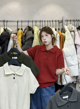 VI+（唯一家）-超爆韩风翻领短袖保暖毛衣50959