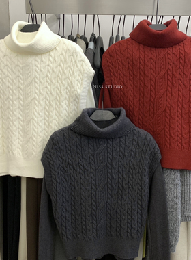 MISS密思家-半高领打底衫针织衫+高领麻花毛衣针织马甲套装83301