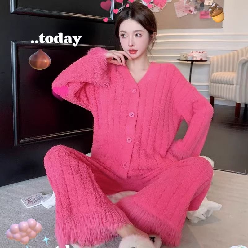 睡衣女秋冬款半边绒软绵