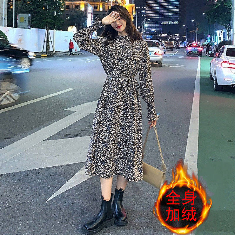 碎花雪纺连衣裙女20春装